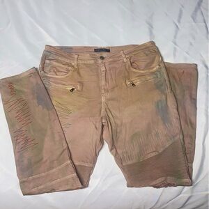 Men’s Embellish Brand Dusty Rose Colored Dyed Distressed Destroyed Trendy Jeans